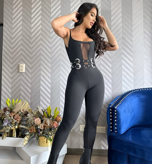 Mesh & Belt Jumpsuit